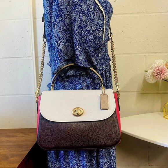 Coach C2836 Marlie Top Handle Satchel In Colorblock IN CHALK MULTI - Picture 3 of 8